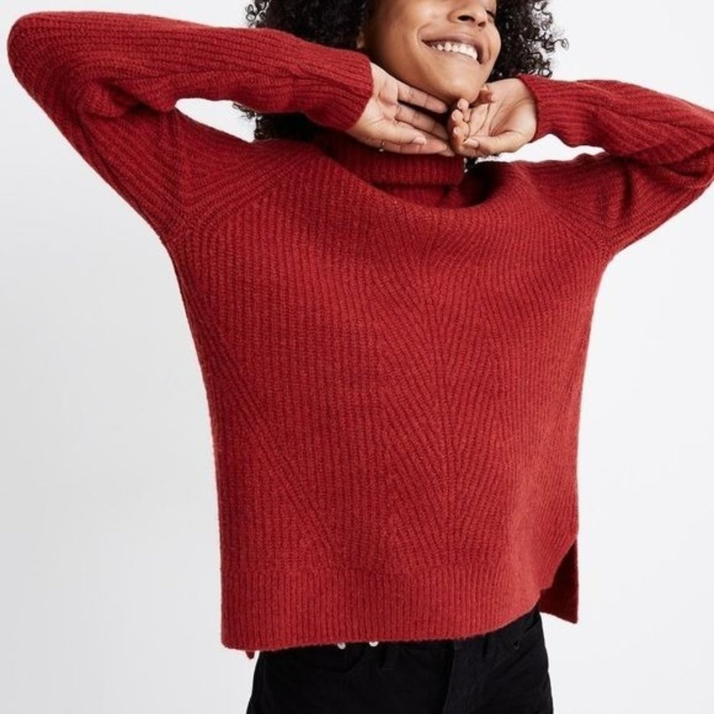 MADEWELL MERCER FOLD OVER TURTLE NECK OVERSIZED SWEATER STEP HEM WOOL BLEND XS